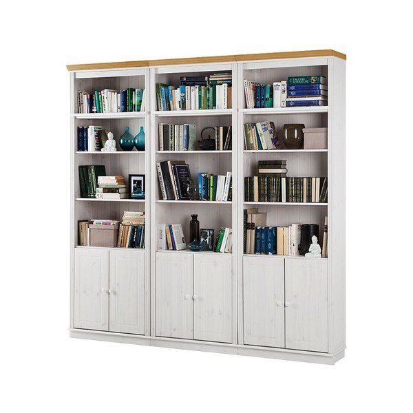 Balts grāmatu skapis ar brūnām detaļām no priedes masīvkoka Støraa Annabelle, augstums 219 cm-image-1