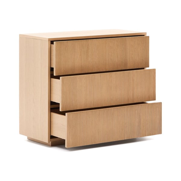 Dabīga toņa kumode ar ozolkoka imitāciju 90x79x50 cm Helvine – Kave Home-image-3