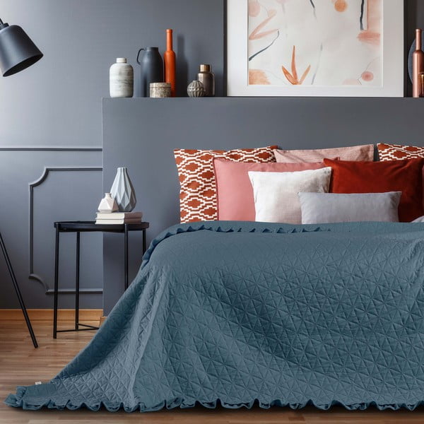 Zils gultas pārklājs AmeliaHome Tilia Marine, 260 x 240 cm-image-1