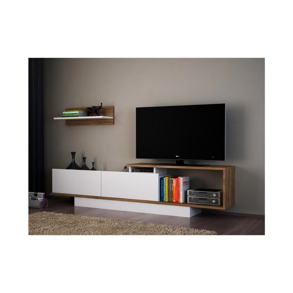Balts/dabīga toņa TV plauktu komplekts 180x55 cm Asos – Woody Fashion-image-3
