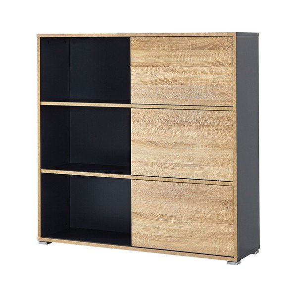 Melns grāmatu plaukts ar ozolkoka imitāciju 120x119 cm Slide - Germania-image-4