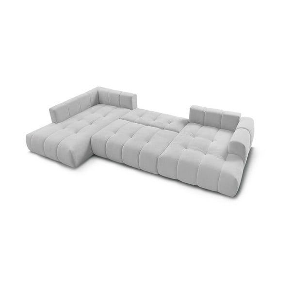 Gaiši pelēks salokāms/ar uzglabāšanas vietu stūra dīvāns (ar kreiso stūri/U veida) Fuji – Bobochic Paris-image-4