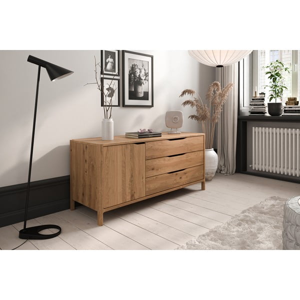 Dabīga toņa ozola masīvkoka zema kumode 140x64 cm Twig – The Beds-image-1