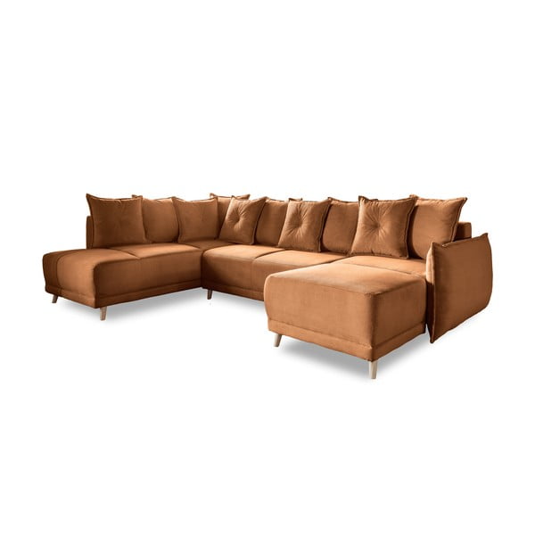 Ķieģeļu sarkans velveta salokāms stūra dīvāns (ar kreiso stūri/U veida) Lazy Lukka – Miuform