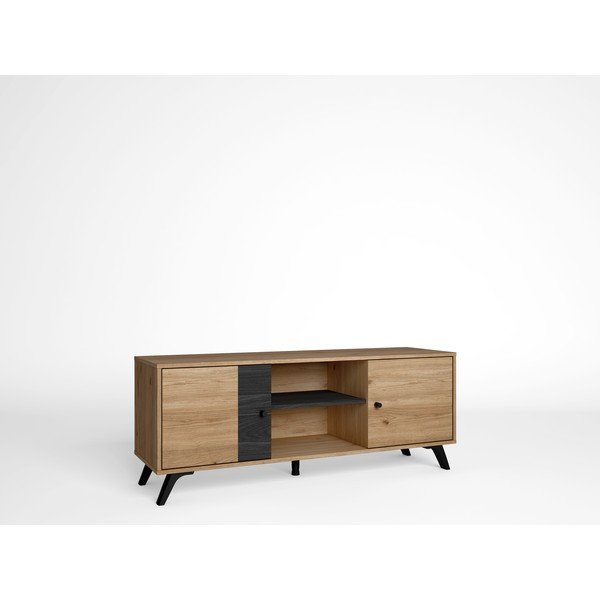 Melns TV galdiņš ar ozolkoka imitāciju 136x53 cm Natura – Marckeric-image-2