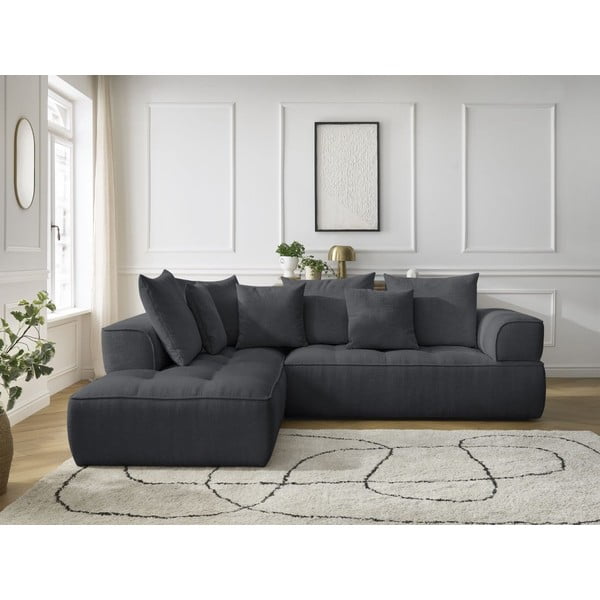 Tumši pelēks stūra dīvāns no šenila auduma (ar kreiso stūri/L veida) Whesley – Bobochic Paris-image-1