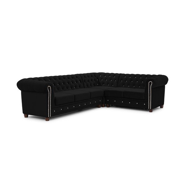 Melns samta salokāms stūra dīvāns (ar labo stūri/L veida) York Blik – Ropez