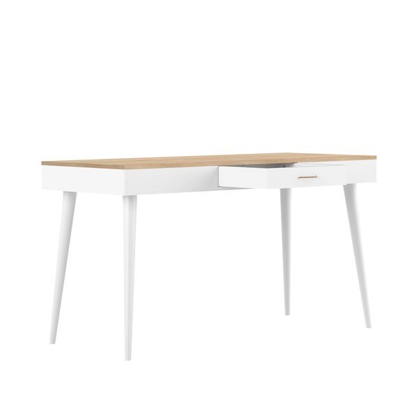 Balts rakstāmgalds ar ozolkoka virsmu 134x59 cm - TemaHome -image-3