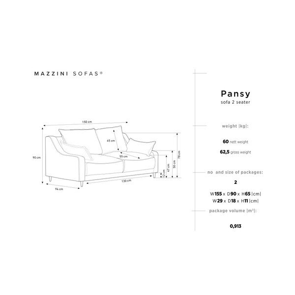 Bēšs divvietīgais dīvāns Mazzini Sofas Pansy, 150 cm-image-3