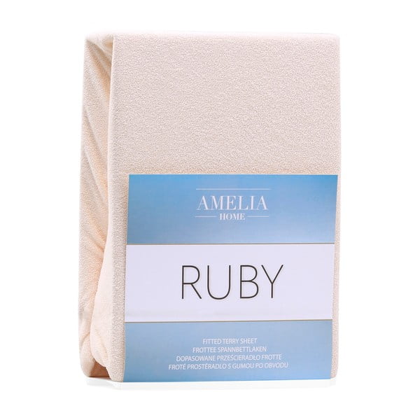 Bēšs frotē palags ar gumiju 140x200 cm Ruby – Restilo-image-2