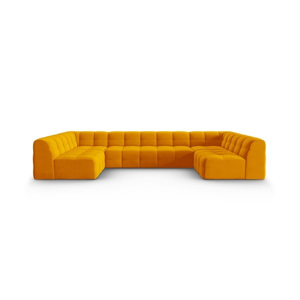 Okera dzeltens samta stūra dīvāns (U veida) Kendal – Micadoni Home