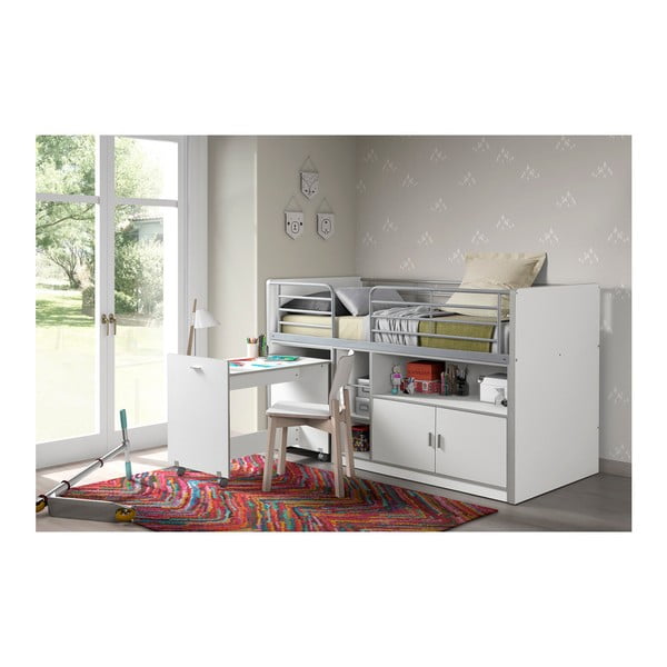 Balta divstāvu gulta ar izvelkamu galdu un uzglabāšanas vietu Vipack Bonny, 200 x 90 cm-image-1