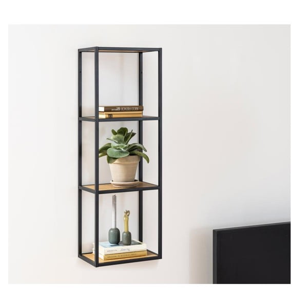 Melns/dabīga toņa sienas grāmatplaukts ar ozolkoka imitāciju 37x108 cm Seaford – Actona-image-4