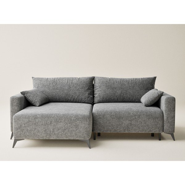 Pelēks salokāms stūra dīvāns no šenila auduma ar uzglabāšanas vietu (ar kreiso stūri/ar zvilni) Leon – Maison de Rêve-image-2