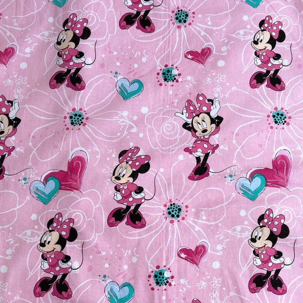 Rozā kokvilnas bērnu gultas veļa bērnu gultiņai 100x135 cm Minnie Flowers  – Jerry Fabrics-image-4