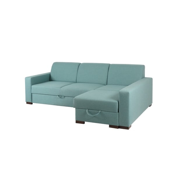 Tirkīza stūra dīvāns ar uzglabāšanas vietu un atpūtas krēslu labajā pusē Custom Form Lozier