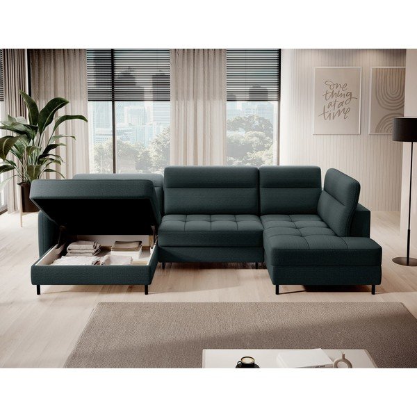 Zaļš samta salokāms/ar uzglabāšanas vietu stūra dīvāns (ar labo stūri/U veida) Berrto – ELTAP-image-3