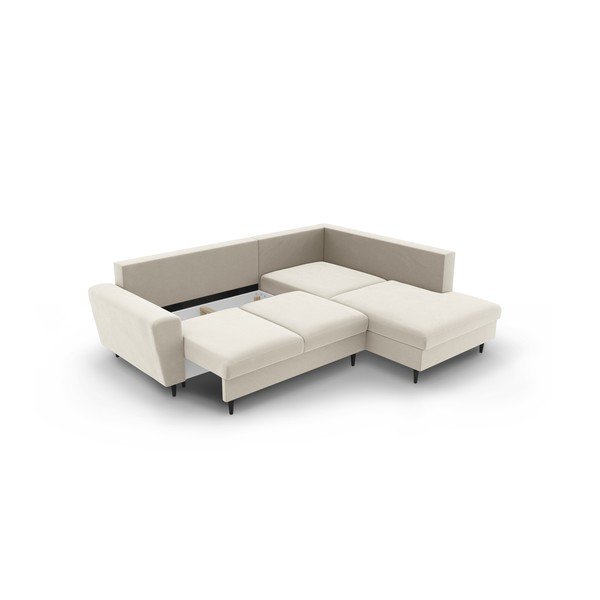 Bēšs samta salokāms stūra dīvāns ar uzglabāšanas vietu (ar labo stūri/L veida) Kyoto – Cosmopolitan Design-image-3