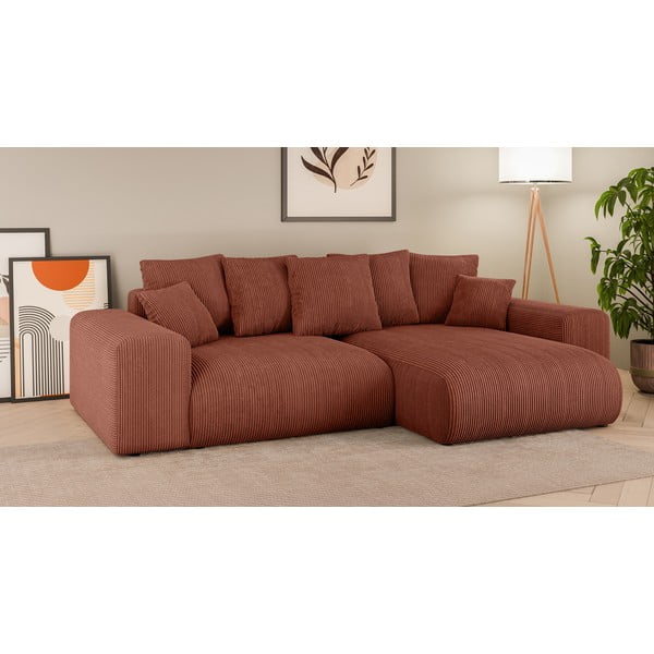 Ķieģeļu sarkans salokāms stūra dīvāns ar uzglabāšanas vietu (ar maināmu stūri) Luma – Ropez-image-1