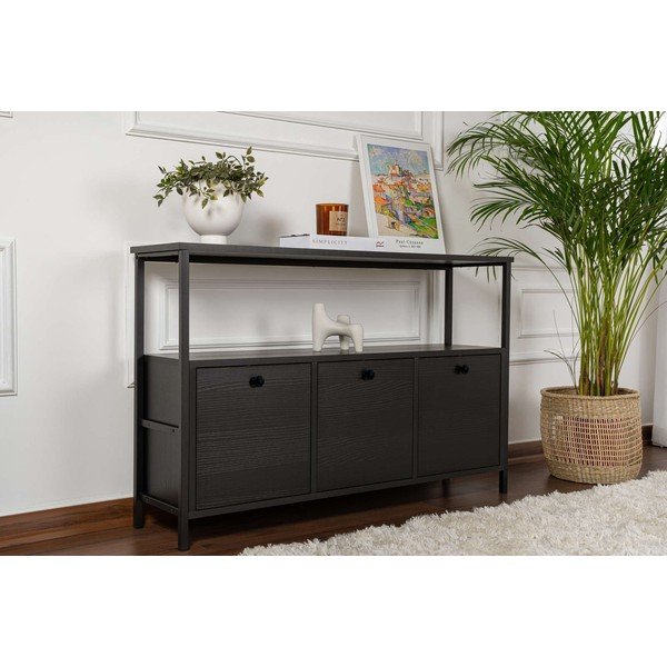 Melns matēts konsoles galds 29,5x120 cm Solace – Kalune Design-image-1