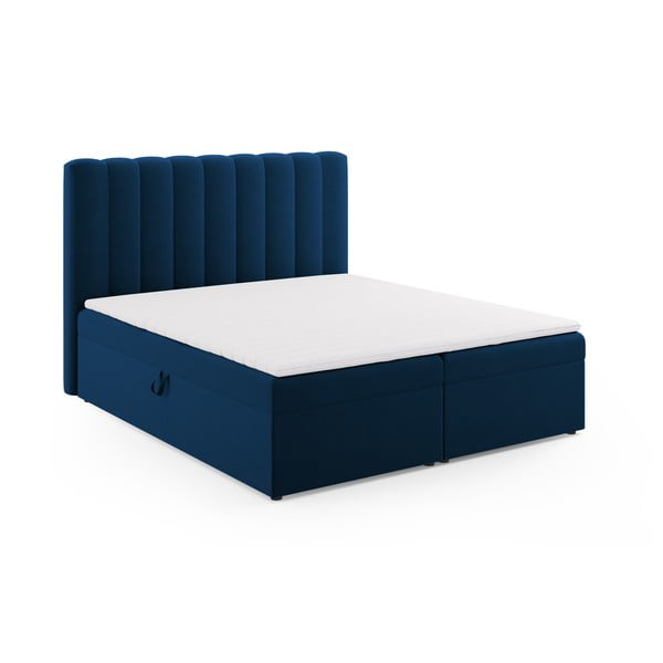 Tumši zila atsperu gulta ar veļas kasti 180x200 cm Gina – Milo Casa