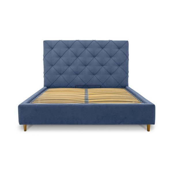 Zila polsterēta divvietīga gulta ar veļas kasti un redelēm 160x200 cm Bee – Scandic-image-3