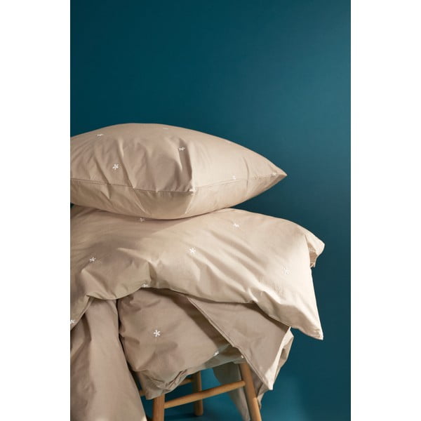 Bēša vienguļamā gultas veļa no kokvilnas perkala 140x200 cm Daisy – JUNA-image-1