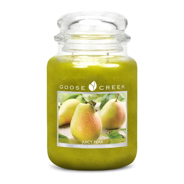 Aromatizēta svece stikla burciņā Goose Creek Juicy Pear, degšanas laiks 150 stundas