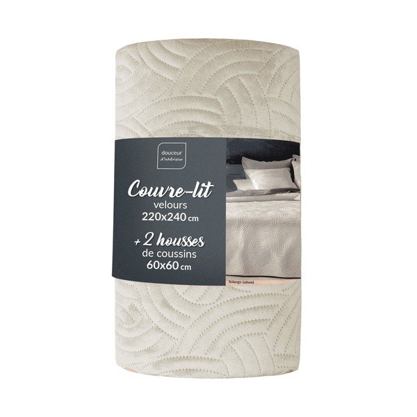 Krēmkrāsas samta gultas pārklāja un spilvendrānas komplekts 220x240 cm Solange – douceur d'intérieur