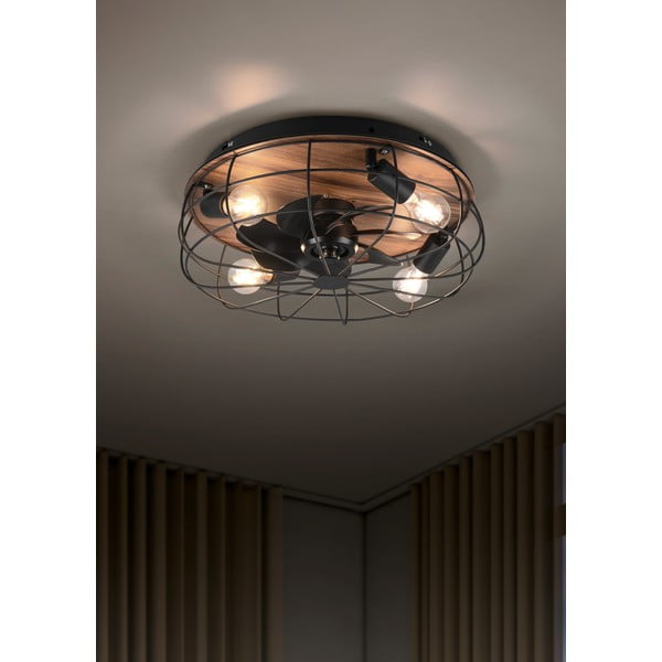 Matēti melna/brūna griestu lampa ar tālvadību/ar ventilatoru Trondheim – Trio-image-3