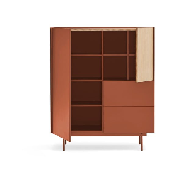 Ķieģeļu sarkana/dabīga toņa augsta kumode ar ozolkoka imitāciju 100x120 cm Otto – Teulat-image-4