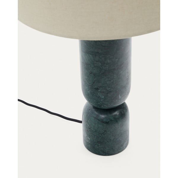 Tumši zaļa/bēša marmora galda lampa ar auduma abažūru (augstums 57 cm) Vex – Kave Home-image-3