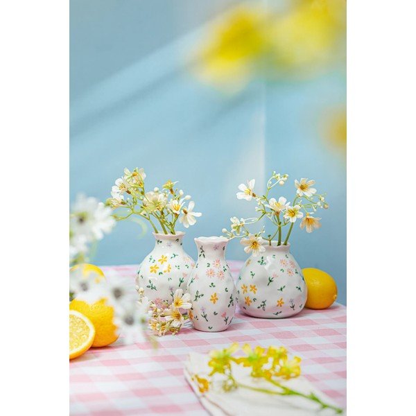 Krēmkrāsas akmensmasas vāzes (3 gab.) (augstums 10 cm) Ditsy Floral – Sass & Belle-image-1