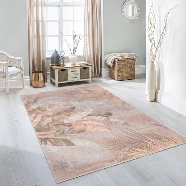 Bēšs mazgājams celiņa paklājs 80x200 cm Dusty Leaves – Mila Home-image-3