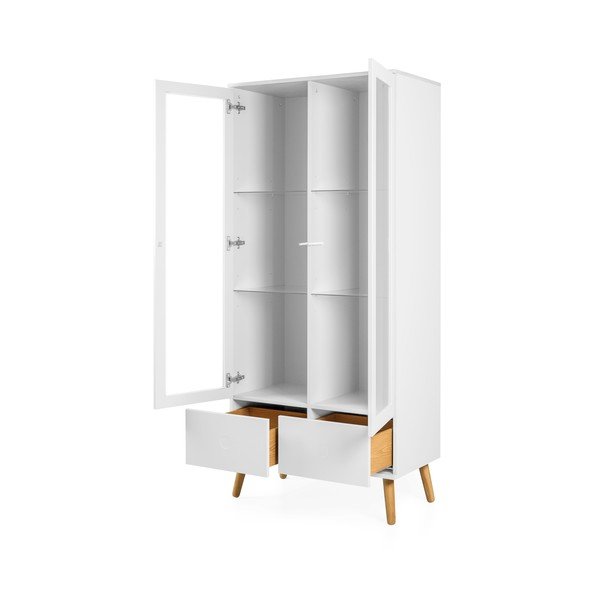 Balta vitrīna ar ozolkoka kājām Tenzo Dot, augstums 175 cm-image-3