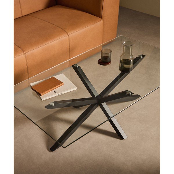 Melns žurnālgaldiņš ar stikla galda virsmu 70x130 cm Argo – Kave Home-image-1