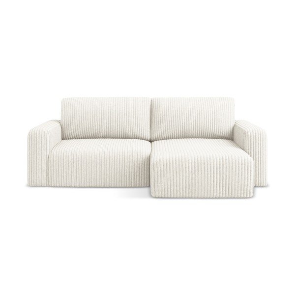 Krēmkrāsas velveta salokāms stūra dīvāns ar uzglabāšanas vietu (ar labo stūri/ar zvilni) Kona – Makamii