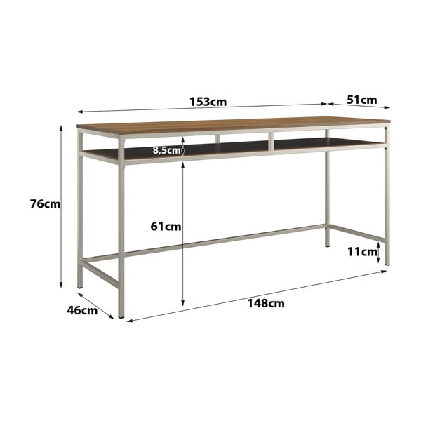 Darba galds ar valrieksta koka imitācijas galda virsmu 51x153 cm Bradford – Støraa-image-2