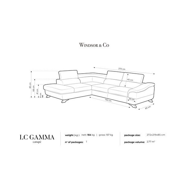 Pelēks dīvāns ar uzglabāšanas vietu Windsor & Co Dīvāni Gamma, kreisā puse-image-4
