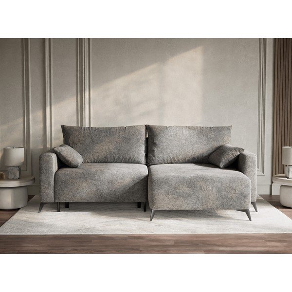 Pelēks salokāms stūra dīvāns no šenila auduma ar uzglabāšanas vietu (ar labo stūri/ar zvilni) Leon – Maison de Rêve-image-1