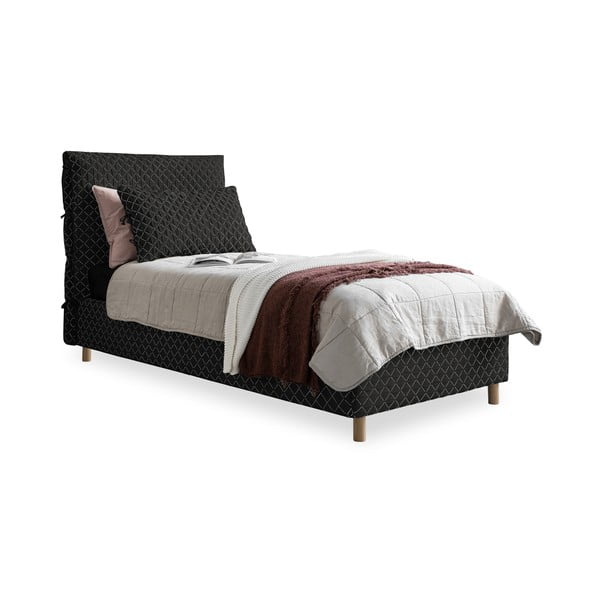 Melna mīksta vienvietīga gulta ar režģi 90x200 cm Sleepy Luna – Miuform