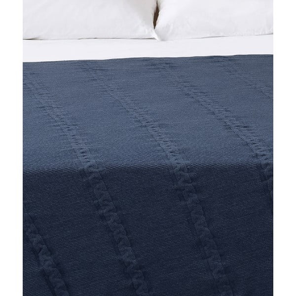 Tumši zils kokvilnas pārklājs divvietīgai gultai 200x220 cm Trenza – Oyo Concept