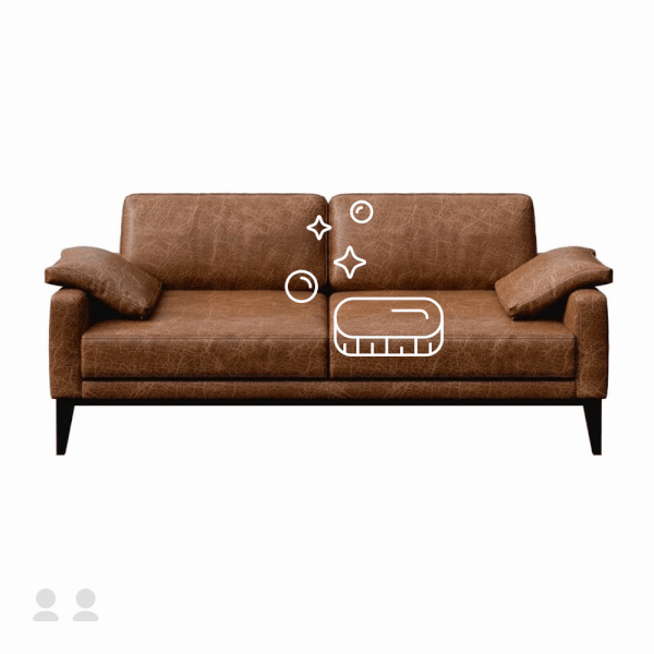 Divvietīga dīvāna ar ādas polsterējumu tīrīšana, mitrā dziļā tīrīšana + ādas kopšana