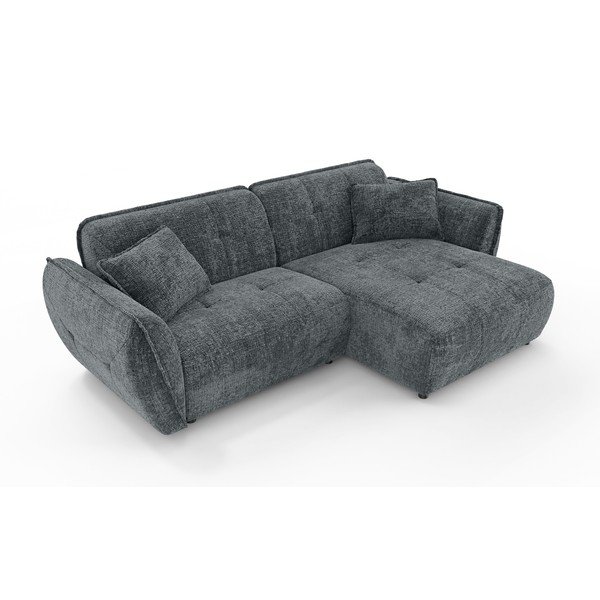 Tumši pelēks stūra dīvāns no šenila auduma (ar labo stūri/ar zvilni) Nelia – Ropez-image-2