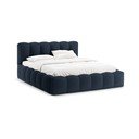 Tumši zila polsterēta divvietīga gulta ar veļas kasti ar redelēm 180x200 cm Lupine – Micadoni 