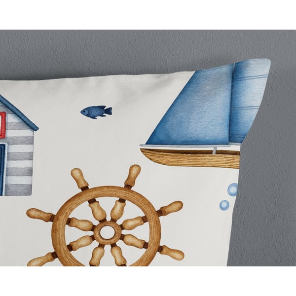 Zila/krēmkrāsas kokvilnas bērnu gultas veļa 100x135 cm Ahoy – Good Morning-image-3