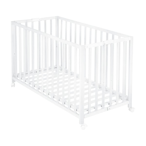 Balta bērnu gultiņa ar riteņiem 60x120 cm Fold up – Roba
