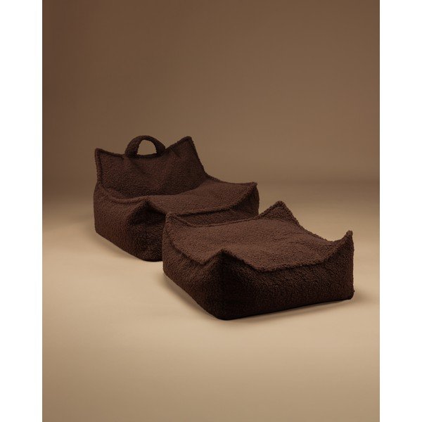 Tumši brūns bērnu pufs no buklē auduma Warm Hazel – Wigiwama-image-1