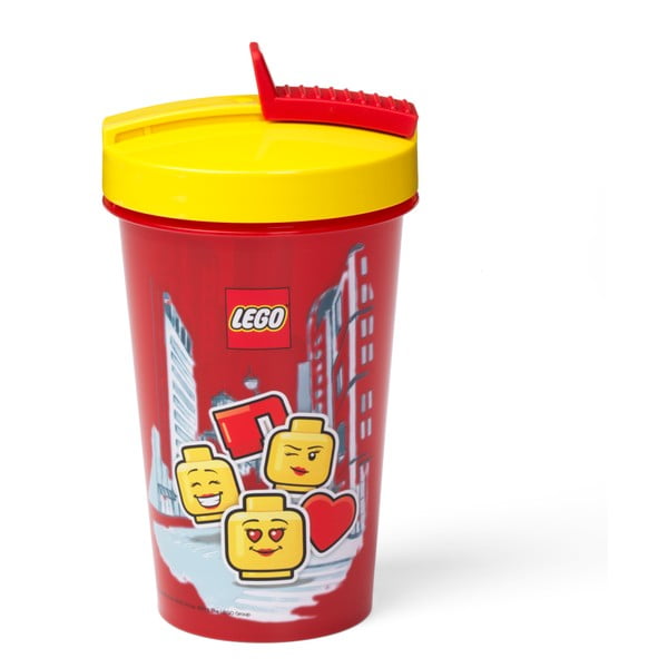 Sarkana krūze ar dzeltenu vāciņu un salmiņu LEGO® Iconic, 500 ml-image-2