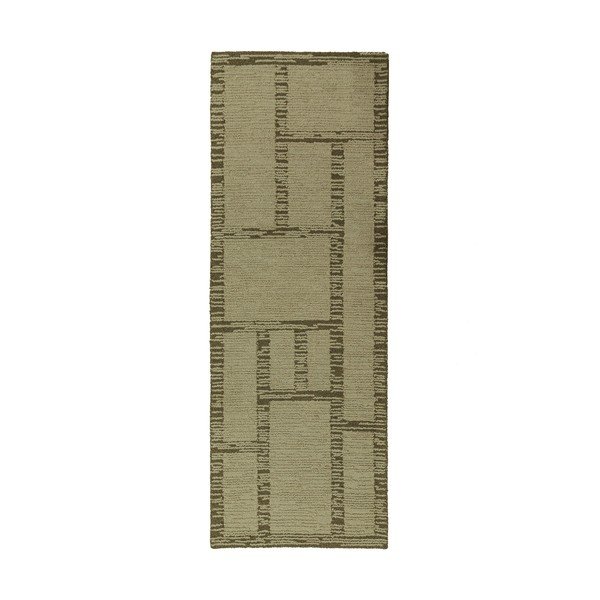 Zaļš ar rokām darināts vilnas celiņa paklājs 80x230 cm Harris Modula Wool – Flair Rugs